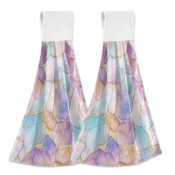 Yayeee Kitchen Hanging Hand Towels Set of 2 with Loop Bathroom Absorbent Tie Towel, Watercolor Marble Pattern