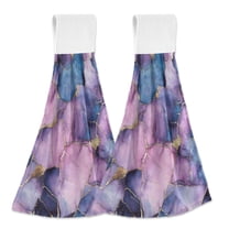 Yayeee Kitchen Hanging Hand Towels Set of 2 with Loop Bathroom Absorbent Tie Towel, Watercolor Pink Marble Pattern