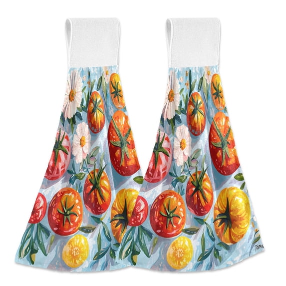 Yayeee Kitchen Hanging Hand Towels Set of 2 with Loop Bathroom Absorbent Tie Towel, Watercolor Tomatoes