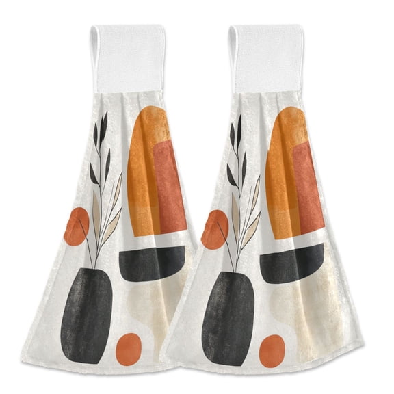 Yayeee Kitchen Hanging Hand Towels Set of 2 with Loop Bathroom Absorbent Tie Towel, White Abstract Shapes