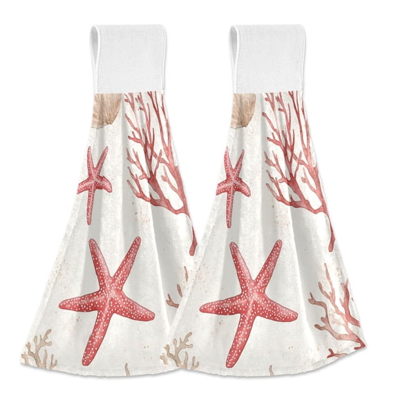 Yayeee Kitchen Hanging Hand Towels Set of 2 with Loop Bathroom Absorbent Tie Towel, White Starfish