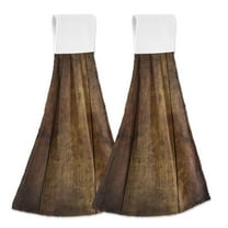 Yayeee Kitchen Hanging Hand Towels Set of 2 with Loop Bathroom Absorbent Tie Towel, Wood Grain