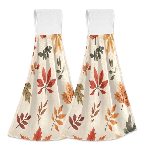 Yayeee Kitchen Hanging Hand Towels Set of 2 with Loop Bathroom Absorbent Tie Towel, Yellow Autumn Leaves