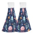 thumbnail image 1 of Yayeee Kitchen Hanging Hand Towels Set of 2 with Loop Bathroom Absorbent Tie Towel, Yellow Jellyfish, 1 of 7
