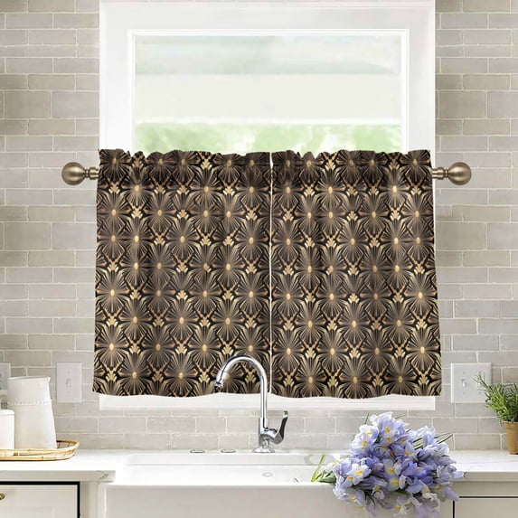 Yayeee Kitchen Curtains Tier Pair Light Filtering 27"x24" Rod Pocket Short Cafe Window Panel, Black Floral Pattern