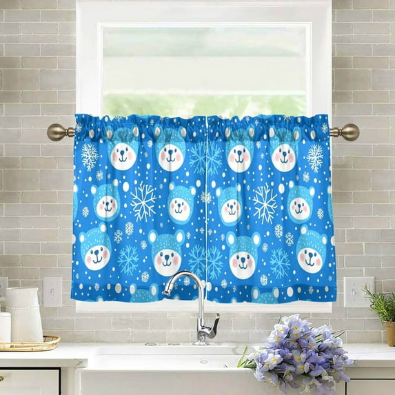 Yayeee Kitchen Curtains Tier Pair Light Filtering 27"x24" Rod Pocket Short Cafe Window Panel, Blue Bears