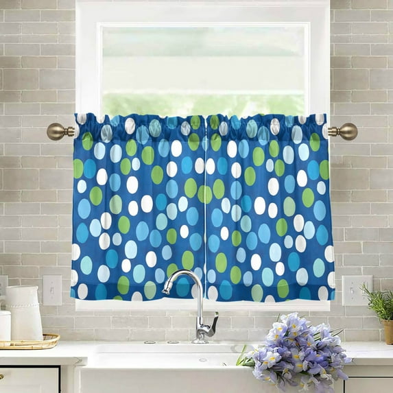 Yayeee Kitchen Curtains Tier Pair Light Filtering 27"x24" Rod Pocket Short Cafe Window Panel, Blue Dots