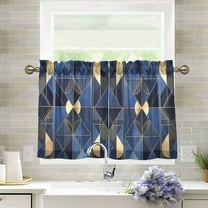 Yayeee Kitchen Curtains Light Filtering 27"x24" Rod Pocket Short Cafe Window Panel, Blue Geometric Pattern