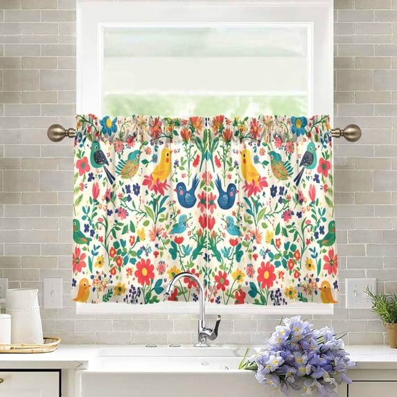 Yayeee Kitchen Curtains Tier Pair Light Filtering 27"x24" Rod Pocket Short Cafe Window Panel, Cartoon Animals