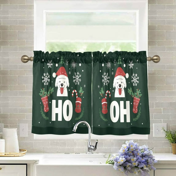 Yayeee Kitchen Curtains Tier Pair Light Filtering 27"x24" Rod Pocket Short Cafe Window Panel, Christmas Dog