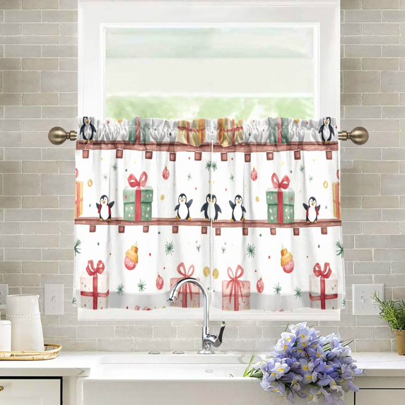 Yayeee Kitchen Curtains Tier Pair Light Filtering 27"x24" Rod Pocket Short Cafe Window Panel, Christmas Gift Train