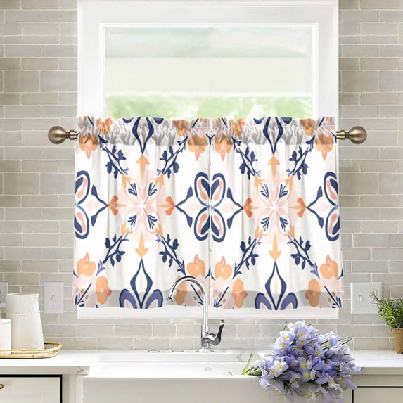 Yayeee Kitchen Curtains Tier Pair Light Filtering 27"x24" Rod Pocket Short Cafe Window Panel, Colorful Abstract Pattern