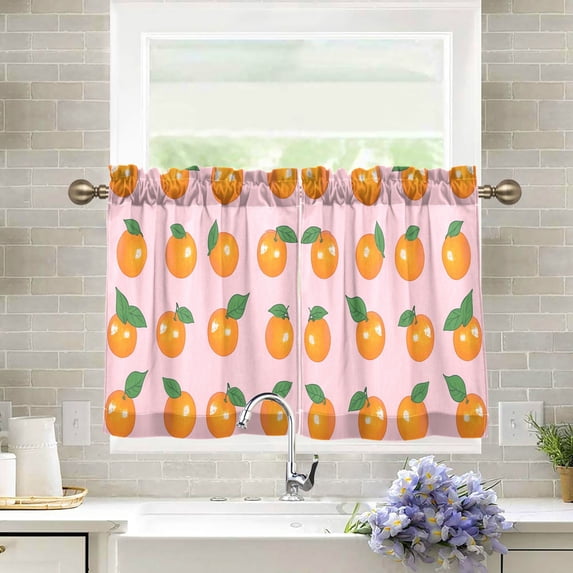 Yayeee Kitchen Curtains Tier Pair Light Filtering 27"x24" Rod Pocket Short Cafe Window Panel, Cute Oranges