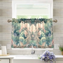 Yayeee Kitchen Curtains Light Filtering 27"x24" Rod Pocket Short Cafe Window Panel, Floral Forest Pattern