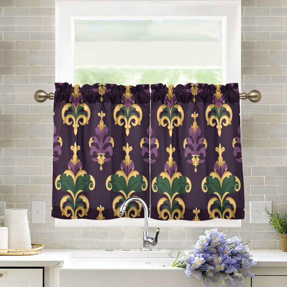 Yayeee Kitchen Curtains Light Filtering 27"x24" Rod Pocket Short Cafe Window Panel, Gold and Purple Floral Pattern