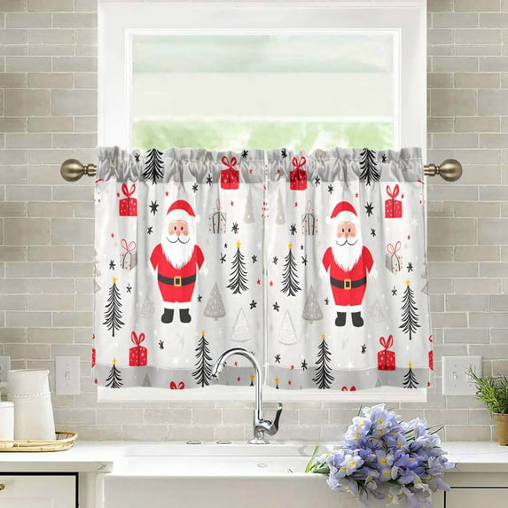 Yayeee Kitchen Curtains Light Filtering 27"x24" Rod Pocket Short Cafe Window Panel, Gray Christmas Santa