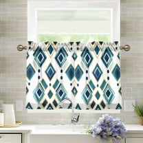 Yayeee Kitchen Curtains Light Filtering 27"x24" Rod Pocket Short Cafe Window Panel, Green Geometric Pattern