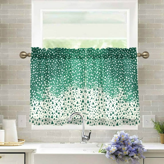 Yayeee Kitchen Curtains Tier Pair Light Filtering 27"x24" Rod Pocket Short Cafe Window Panel, Green and White Pattern