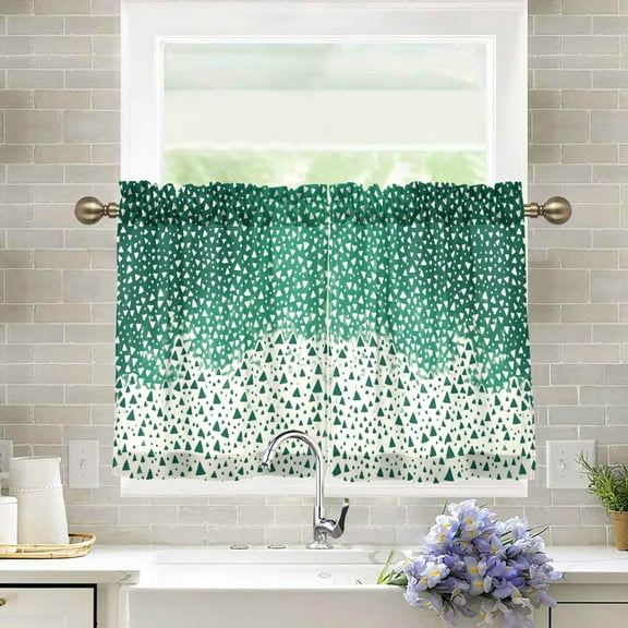 Yayeee Kitchen Curtains Tier Pair Light Filtering 27"x24" Rod Pocket Short Cafe Window Panel, Green and White Pattern