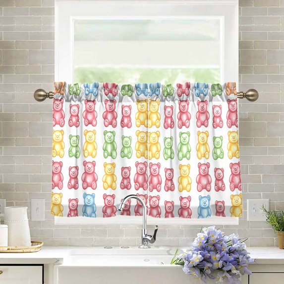 Yayeee Kitchen Curtains Tier Pair Light Filtering 27"x24" Rod Pocket Short Cafe Window Panel, Gummy Bear Pattern