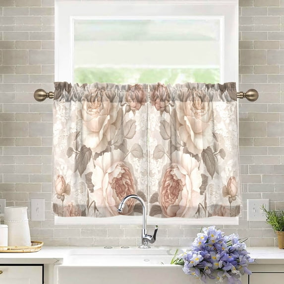 Yayeee Kitchen Curtains Light Filtering 27"x24" Rod Pocket Short Cafe Window Panel, Lace and Floral
