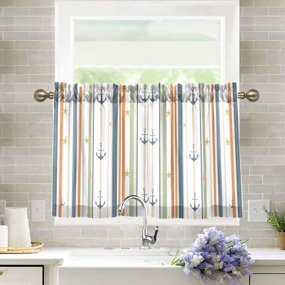 Yayeee Kitchen Curtains Tier Pair Light Filtering 27"x24" Rod Pocket Short Cafe Window Panel, Nautical Pattern