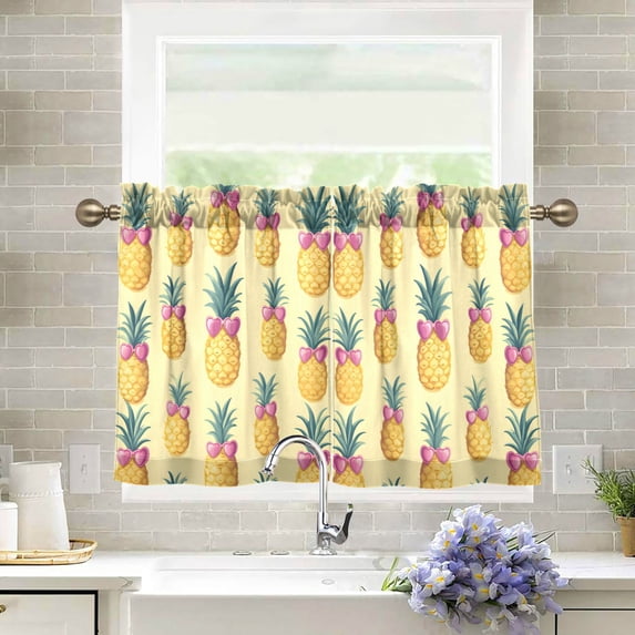 Yayeee Kitchen Curtains Tier Pair Light Filtering 27"x24" Rod Pocket Short Cafe Window Panel, Pineapple Love
