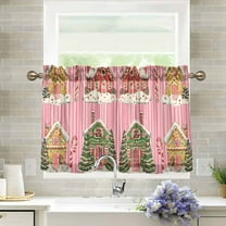 Yayeee Kitchen Curtains Tier Pair Light Filtering 27"x24" Rod Pocket Short Cafe Window Panel, Pink Christmas House