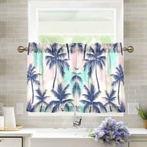 Yayeee Kitchen Curtains Tier Pair Light Filtering 27"x24" Rod Pocket Short Cafe Window Panel, Pink Green Palm Pattern