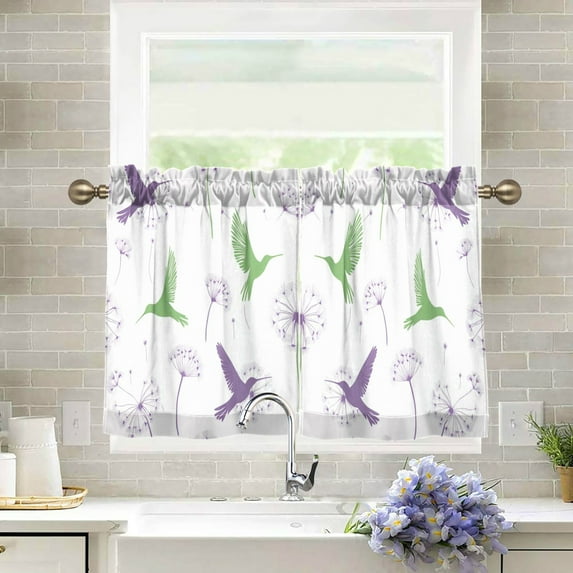 Yayeee Kitchen Curtains Tier Pair Light Filtering 27"x24" Rod Pocket Short Cafe Window Panel, Purple Birds
