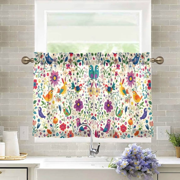 Yayeee Kitchen Curtains Tier Pair Light Filtering 27"x24" Rod Pocket Short Cafe Window Panel, Purple Cartoon Animals