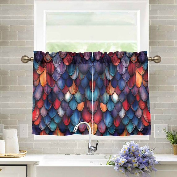 Yayeee Kitchen Curtains Tier Pair Light Filtering 27"x24" Rod Pocket Short Cafe Window Panel, Purple Dragon Scales Pattern