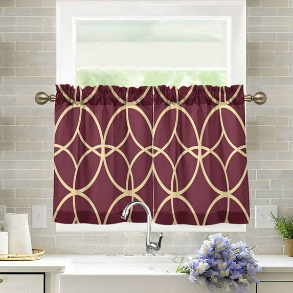 Yayeee Kitchen Curtains Tier Pair Light Filtering 27"x24" Rod Pocket Short Cafe Window Panel, Red Circles