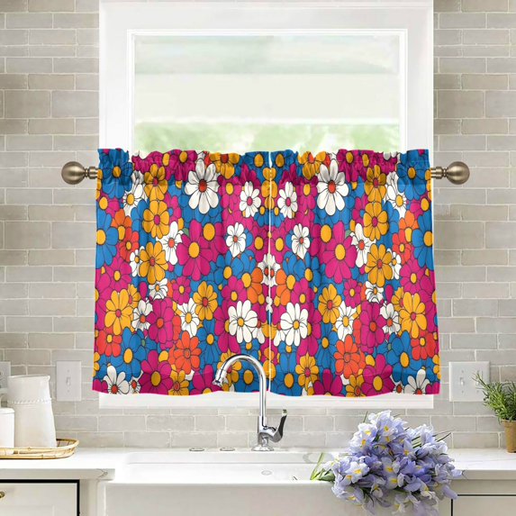 Yayeee Kitchen Curtains Light Filtering 27"x24" Rod Pocket Short Cafe Window Panel, Red Whimsical Floral