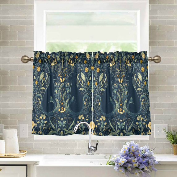 Yayeee Kitchen Curtains Tier Pair Light Filtering 27"x24" Rod Pocket Short Cafe Window Panel, Shadowy Forest Pattern