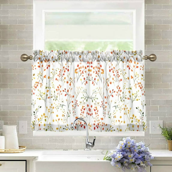Yayeee Kitchen Curtains Light Filtering 27"x24" Rod Pocket Short Cafe Window Panel, Small Floral Pattern