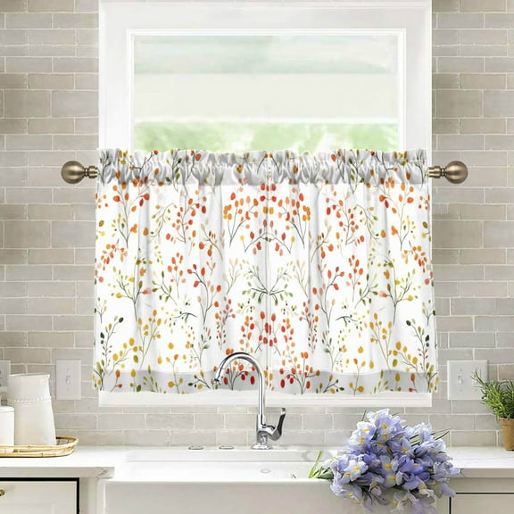 Yayeee Kitchen Curtains Light Filtering 27"x24" Rod Pocket Short Cafe Window Panel, Small Floral Pattern