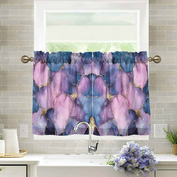 Yayeee Kitchen Curtains Tier Pair Light Filtering 27"x24" Rod Pocket Short Cafe Window Panel, Watercolor Pink Marble Pattern