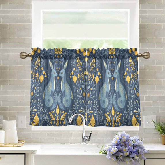 Yayeee Kitchen Curtains Tier Pair Light Filtering 27"x24" Rod Pocket Short Cafe Window Panel, Yellow Forest Pattern