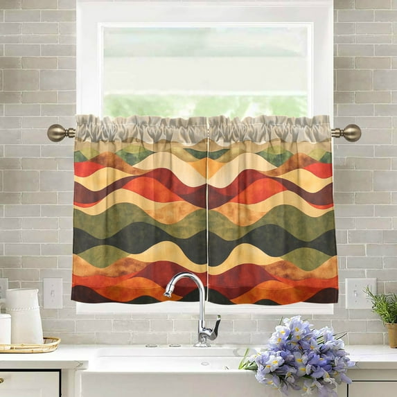 Yayeee Kitchen Curtains Tier Pair Light Filtering 27"x36" Rod Pocket Short Cafe Window Panel, Abstract Desert Pattern
