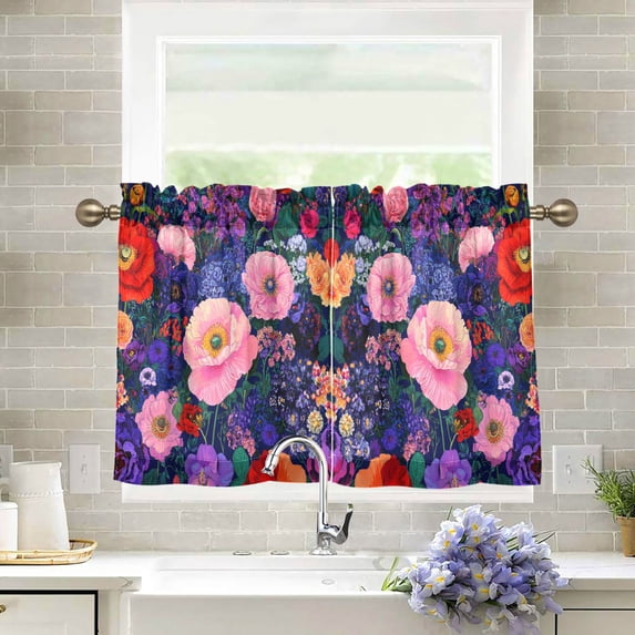 Yayeee Kitchen Curtains Tier Pair Light Filtering 27"x36" Rod Pocket Short Cafe Window Panel, Beautiful Floral Pattern