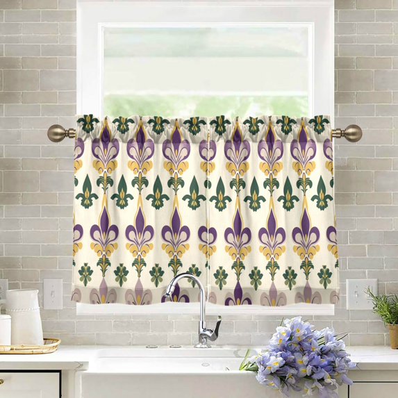 Yayeee Kitchen Curtains Light Filtering 27"x36" Rod Pocket Short Cafe Window Panel, Beige Floral Pattern