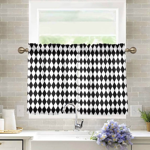 Yayeee Kitchen Curtains Tier Pair Light Filtering 27"x36" Rod Pocket Short Cafe Window Panel, Black and White Geometric