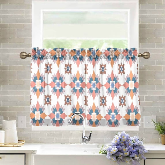 Yayeee Kitchen Curtains Tier Pair Light Filtering 27"x36" Rod Pocket Short Cafe Window Panel, Blue Abstract Pattern