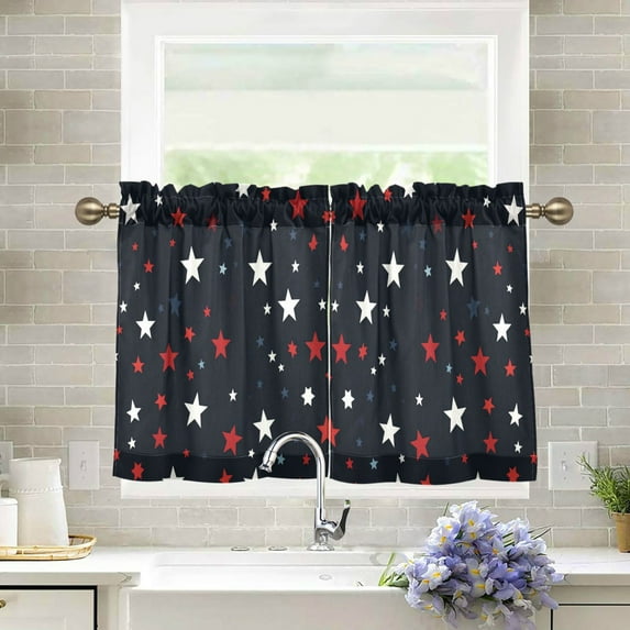 Yayeee Kitchen Curtains Tier Pair Light Filtering 27"x36" Rod Pocket Short Cafe Window Panel, Blue Stars Pattern