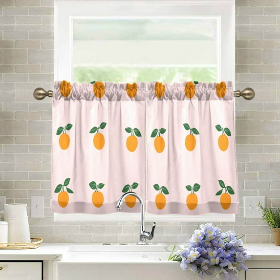 Yayeee Kitchen Curtains Tier Pair Light Filtering 27"x36" Rod Pocket Short Cafe Window Panel, Cartoon Citrus