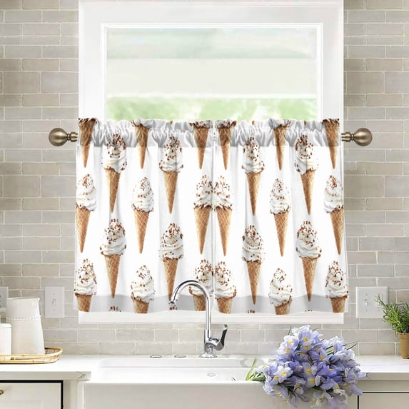 Yayeee Kitchen Curtains Tier Pair Light Filtering 27"x36" Rod Pocket Short Cafe Window Panel, Cartoon Ice Cream Pattern