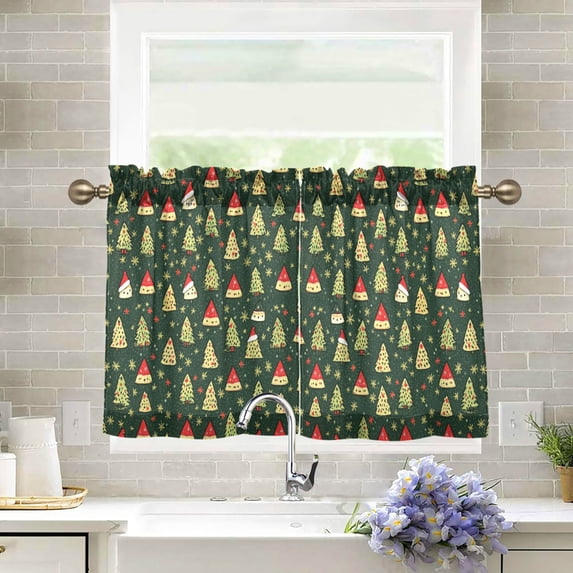 Yayeee Kitchen Curtains Tier Pair Light Filtering 27"x36" Rod Pocket Short Cafe Window Panel, Christmas Tree