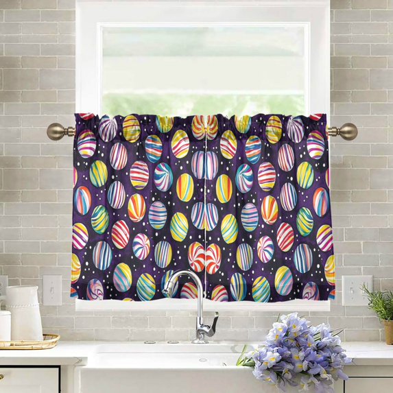 Yayeee Kitchen Curtains Tier Pair Light Filtering 27"x36" Rod Pocket Short Cafe Window Panel, Colorful Candies