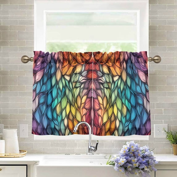Yayeee Kitchen Curtains Tier Pair Light Filtering 27"x36" Rod Pocket Short Cafe Window Panel, Colorful Dragon Scales Pattern